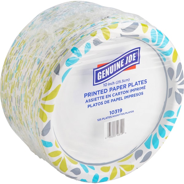 Genuine Joe Printed Paper Plates 10" Diameter Plate, PK125 - 10319CT