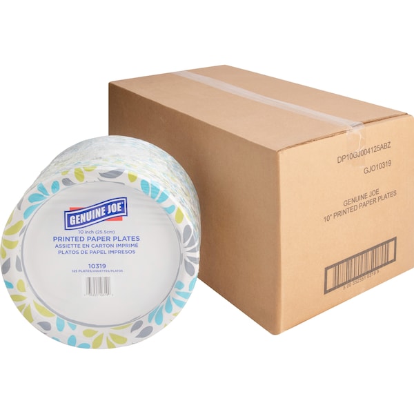 Genuine Joe Printed Paper Plates 10" Diameter Plate, PK125 - 10319CT