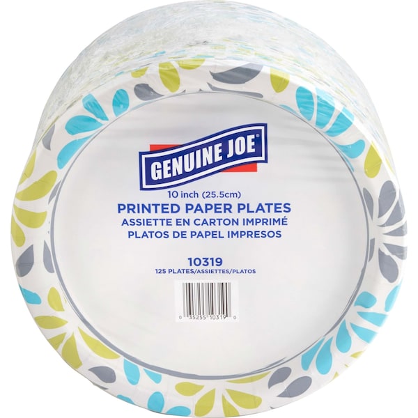 Genuine Joe Printed Paper Plates 10" Diameter Plate, PK125 - 10319CT