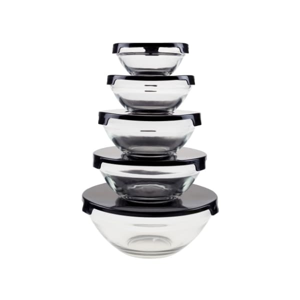 Hastings Home 10-piece Glass Food Storage Containers with Snap Lids, Bowl Sizes for Storage, Mixing, Serving (Black) - 279676CSS