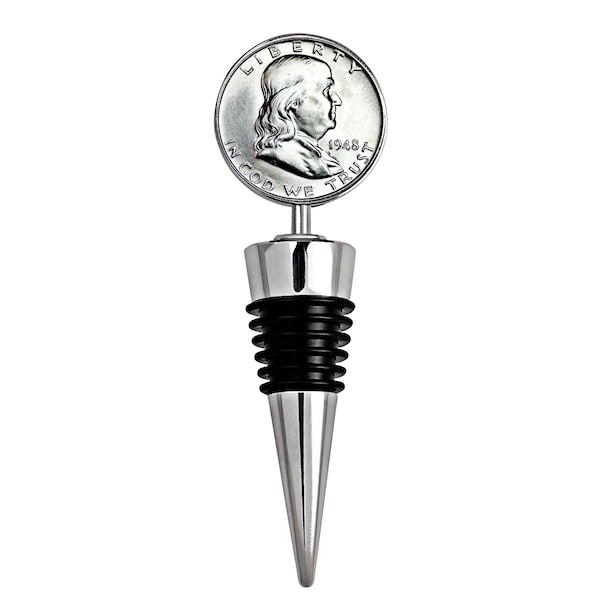 Upm Global 4 x 1.3 in. Silver Franklin Half Dollar Coin Wine Stopper - 15206