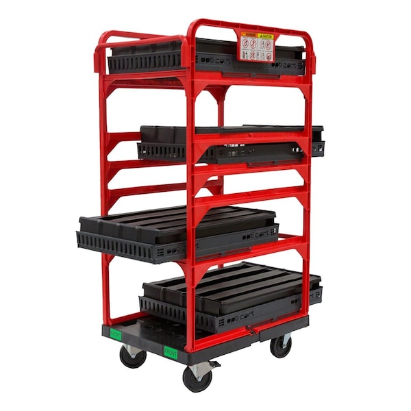 Effizient 23 in Beverage Cart, 2 swivel casters w/brake, 2 swivel casters. 4 shelves, 4 beverage inserts - EF23RCBEV