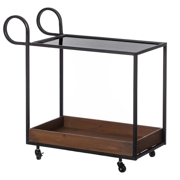 Vintiquewise Metal Wine Bar Serving Cart with Rolling Wheels and Handles for Dining, Living room or Entryway - QI004277