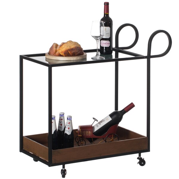 Vintiquewise Metal Wine Bar Serving Cart with Rolling Wheels and Handles for Dining, Living room or Entryway - QI004277
