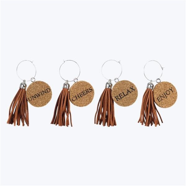Youngs 3.75 in. Cork Wine Charms with Tassel, 4 Piece Per Set - 11552