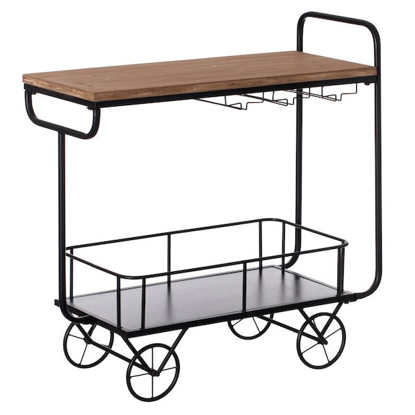 Vintiquewise Metal Wine Bar Serving Cart with Rolling Wheels, Glass Holder, and Wine Rack - QI004280
