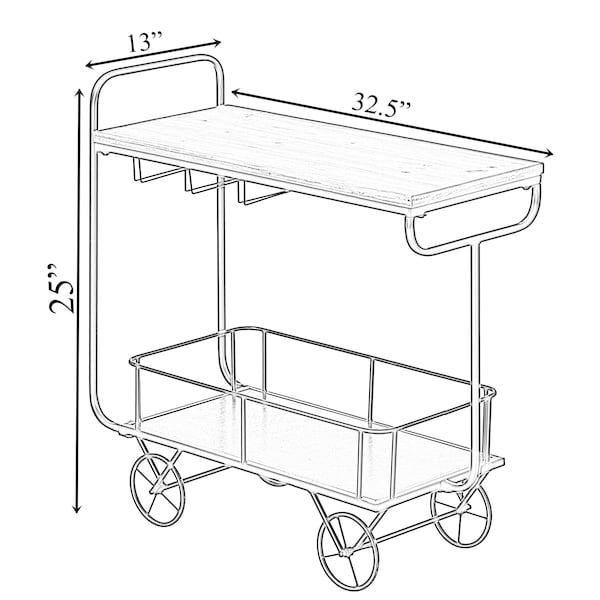 Vintiquewise Metal Wine Bar Serving Cart with Rolling Wheels, Glass Holder, and Wine Rack - QI004280