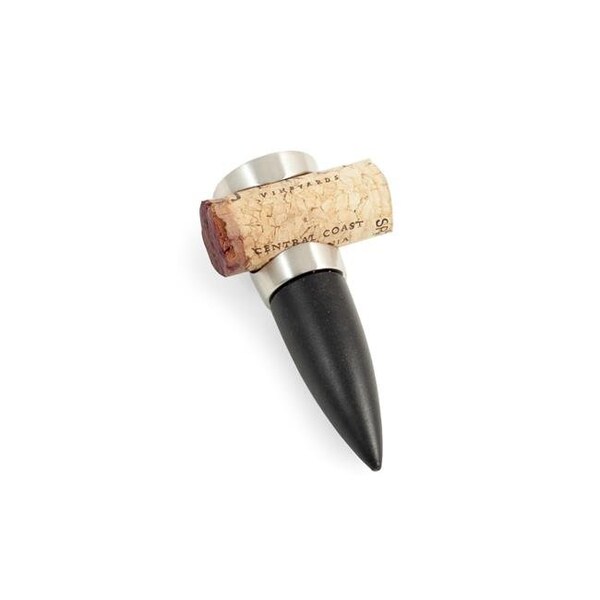 Bey Berk International Bey-Berk International BS960 Brushed Nickel Bottle Stopper with Cutout Notch to Hold Cork; Black & Silver - BS960