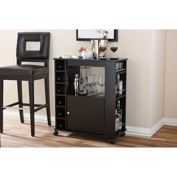 Baxton Studio Ontario Modern Dark Brown Wood Modern Dry Bar and Wine Cabinet - 121-6633