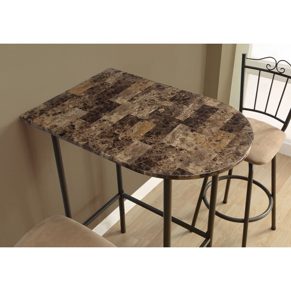 Monarch Specialties Home Bar, Bar Table, Bar Height, Pub, 36" Rectangular, Small, Kitchen, Metal, Brown Marble Look - I 2315