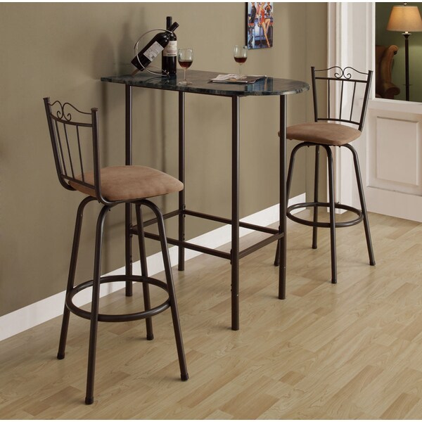 Monarch Specialties Home Bar, Bar Table, Bar Height, Pub, 36" Rectangular, Small, Kitchen, Metal, Brown Marble Look - I 2315