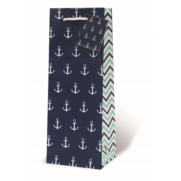 Wrap-Art Anchors Aweigh Printed paper Bag with Plastic Rope Handle - 17995