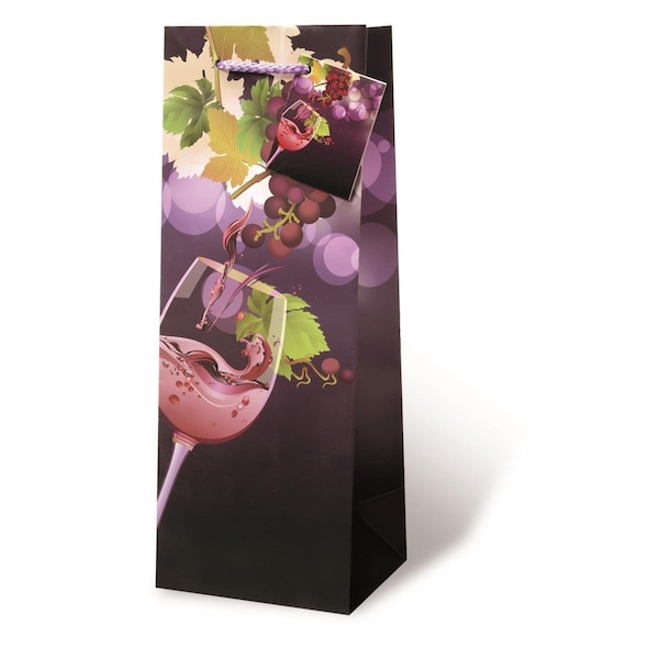 Wrap-Art Vino Divino Printed paper Bag with Plastic Rope Handle - 17854