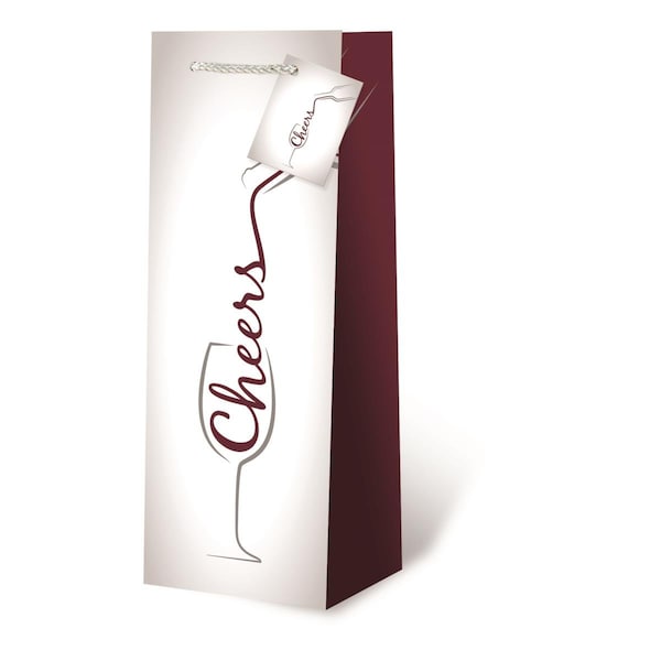 Wrap-Art Pour Some Cheer Printed paper Bag with Plastic Rope Handle Silver - 17782