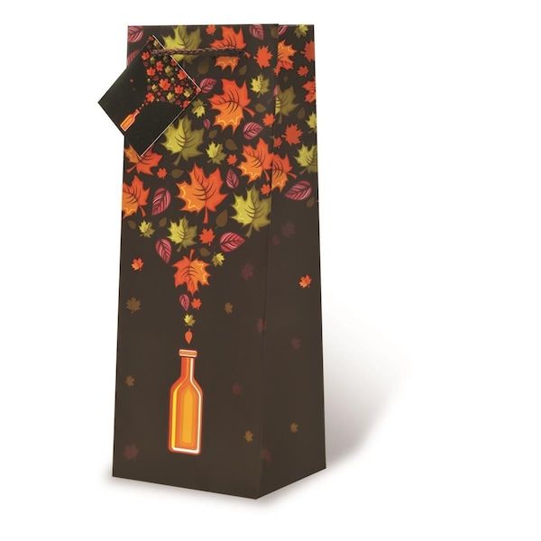 Wrap-Art Autumn Leaves Printed paper Bag with Plastic Rope Handle - 17601