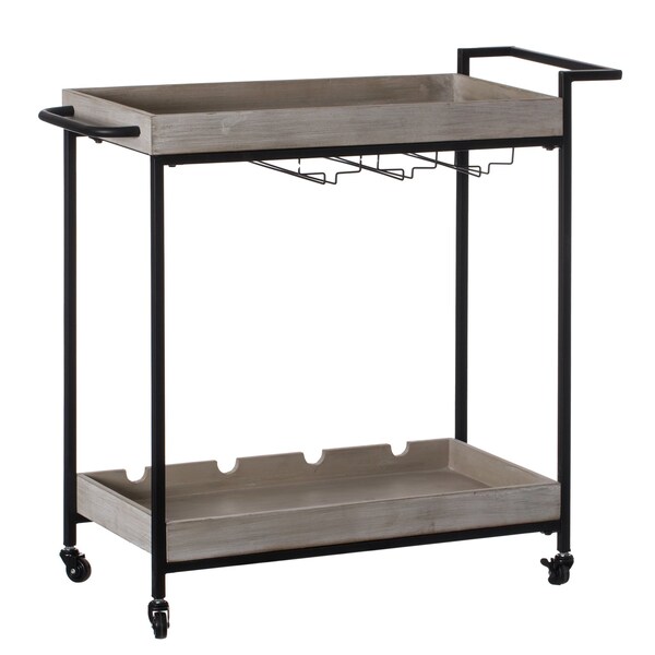 Vintiquewise Metal Wine Bar Serving Cart with Rolling Wheels, Wine Rack, and Glass Holder - QI004279