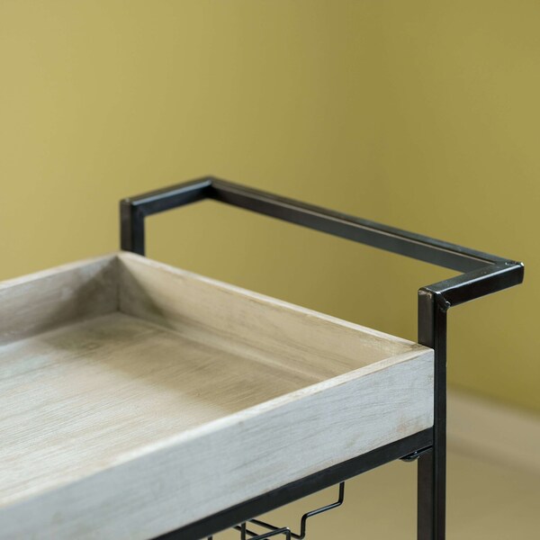 Vintiquewise Metal Wine Bar Serving Cart with Rolling Wheels, Wine Rack, and Glass Holder - QI004279