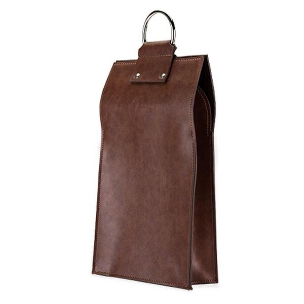 1 True 5220 Admiral Faux Leather Double Bottle Brown Wine Tote - 5220