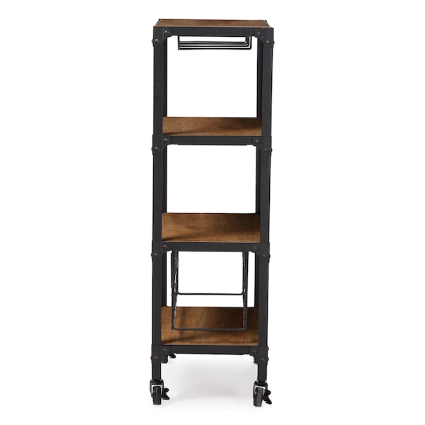 Baxton Studio Swanson Black Finish Metal Distressed Wood Mobile Bar Wine Storage - 121-6646