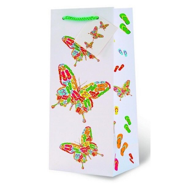 Wrap-Art Flip Flop Butterflies Wine Bottle Gift Bag - 17714