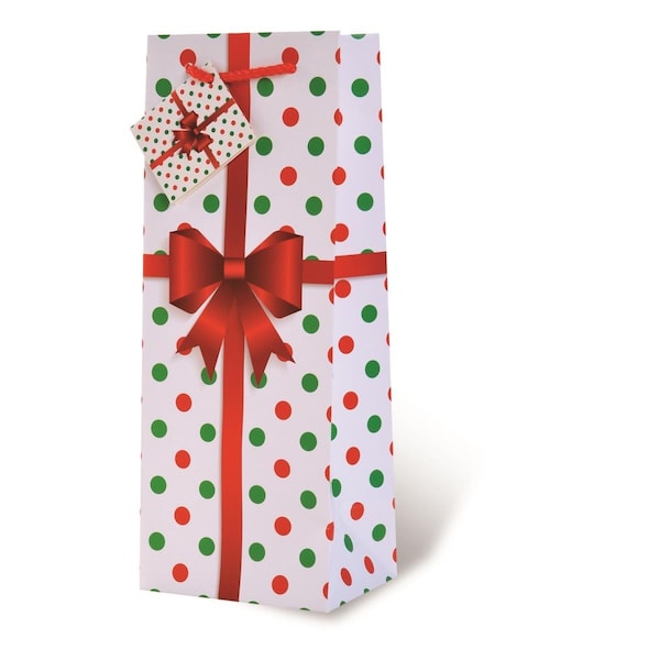 Wrap-Art Holiday Polka Dots Pepper Bag with Plastic Rope Handle - 17721