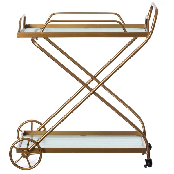 Vintiquewise Gold Metal Wine Bar Serving Cart with Rolling Wheels and Handles for Dining, Living room or Entryway - QI004278