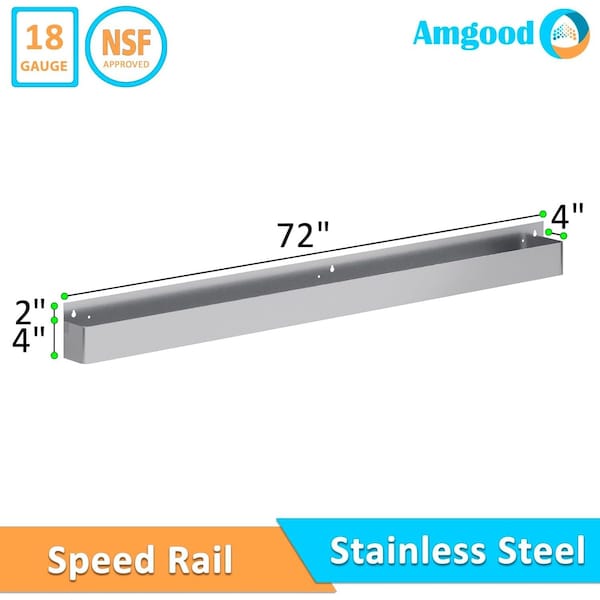 Amgood 72 in. Single Tier Stainless Steel Speed Rail Rack for Commercial Bars - SR-72-Z