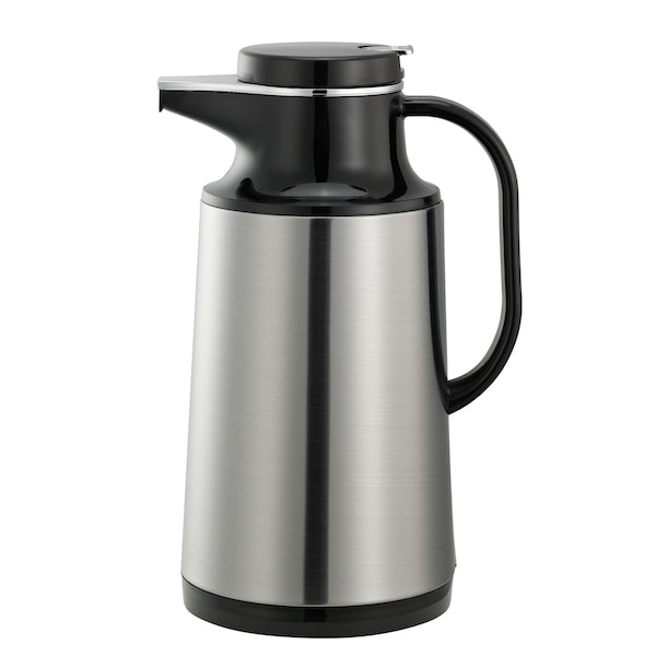 Service Ideas Coffee at a Touch Carafe, Glass Vacuum Insulated, 1 Liter, Brushed - HPS101