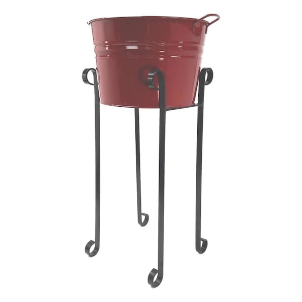 Houston International Trading Enameled Galvanized Steel Beverage Tub with Wrought Iron Stand - 6555E XR