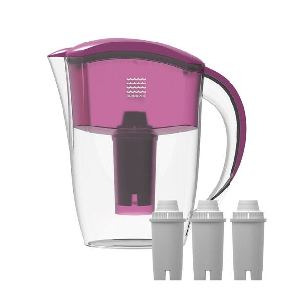 Drinkpod Drinkpod Alkaline Water Filter Pitcher, 8-Stage Cartridge 2.5L Includes 3 Alkaline Water Filters - DPPITCHER1SP