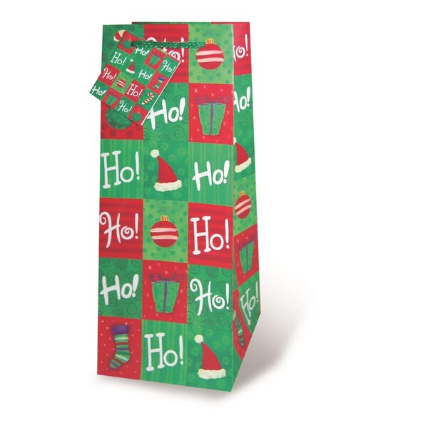 Wrap-Art Holiday Cheer Printed paper Bag with Plastic Rope Handle - 17197