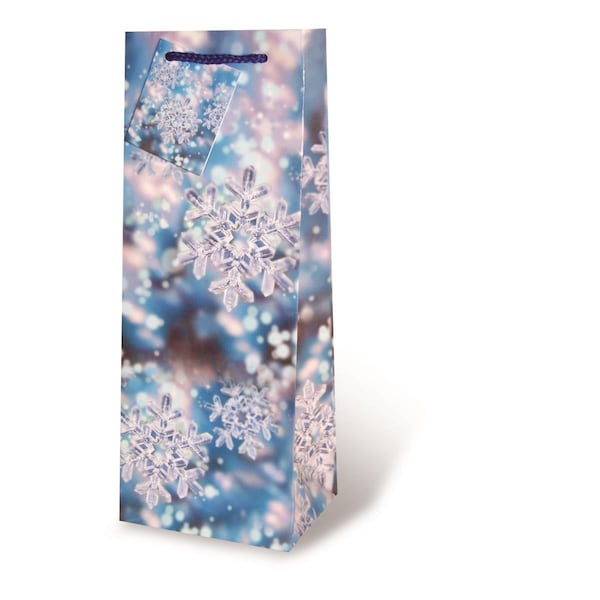Wrap-Art Snow Crystals Printed paper Bag with Plastic Rope Handle - 17290