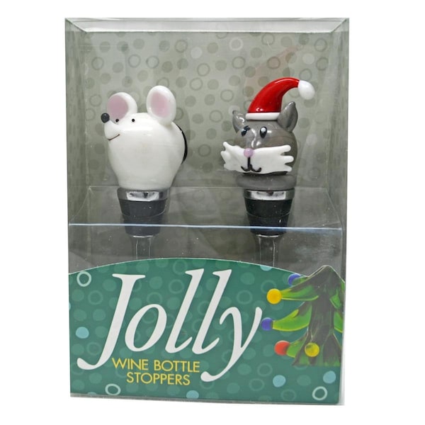Ls Arts Bottle Stopper - Cat &amp; Mouse  PVC -, 2PK - WAX-041