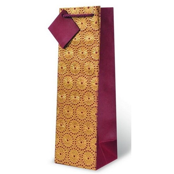 Wrap-Art Pinwheel Wine Bottle Gift Bag Gold &amp; Burgandy - 17514