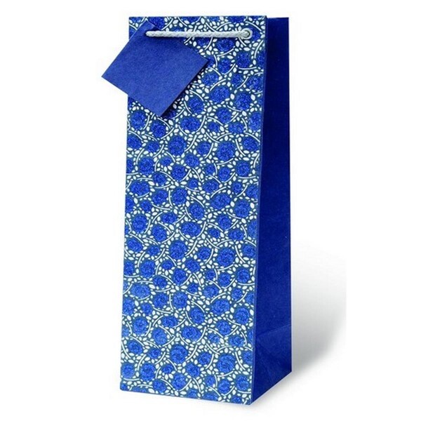 Wrap-Art Glitter Floral Wine Bottle Gift Bag Blue - 17850