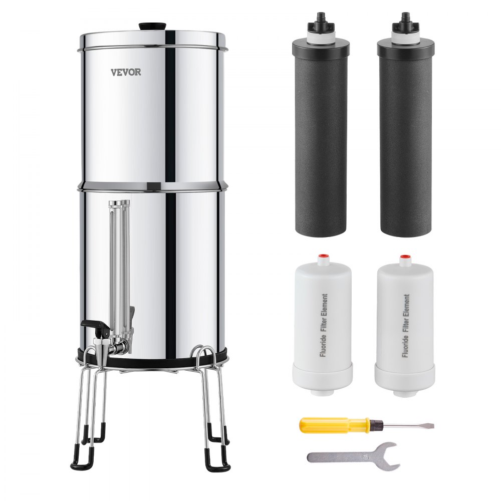 VEVOR 2.25G Gravity-fed Water Filter Countertop System Stainless Steel 4 Filters - ZLLSQ225GALHFY1VYV0