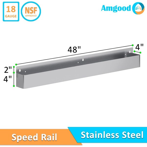 Amgood 48 in. Single Tier Stainless Steel Speed Rail Rack for Commercial Bars - SR-48-Z