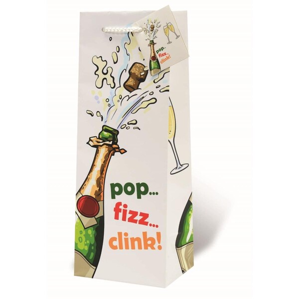 Wrap-Art Pop Fizz Clink Printed paper Bag with Plastic Rope Handle - 17981