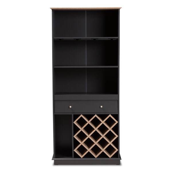 Baxton Studio Mattia Modern Dark Grey and Oak Finished Wood Wine Cabinet - 150-9002