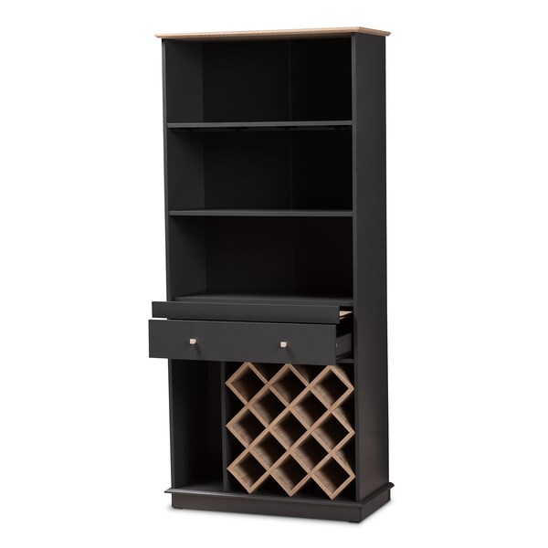 Baxton Studio Mattia Modern Dark Grey and Oak Finished Wood Wine Cabinet - 150-9002