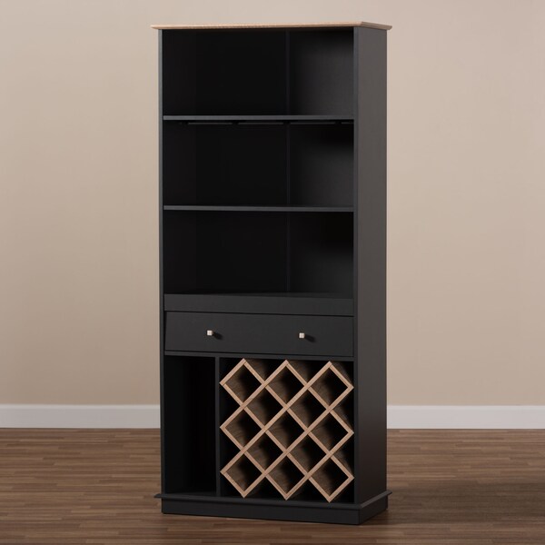 Baxton Studio Mattia Modern Dark Grey and Oak Finished Wood Wine Cabinet - 150-9002