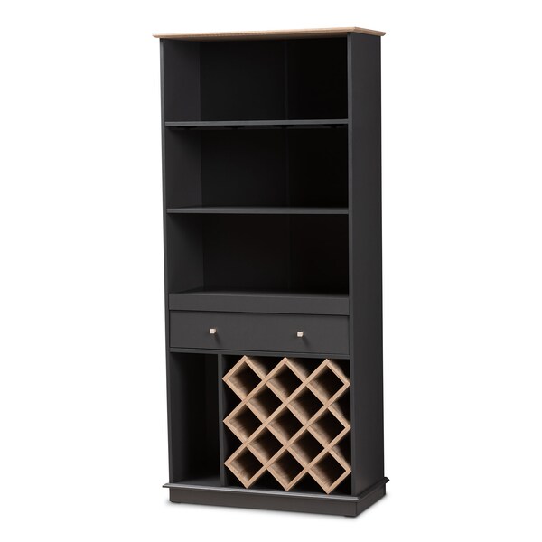 Baxton Studio Mattia Modern Dark Grey and Oak Finished Wood Wine Cabinet - 150-9002