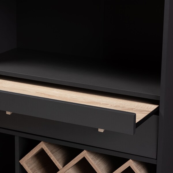 Baxton Studio Mattia Modern Dark Grey and Oak Finished Wood Wine Cabinet - 150-9002