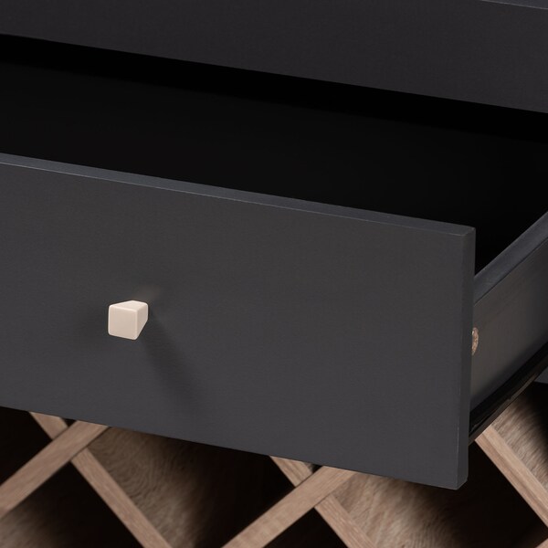 Baxton Studio Mattia Modern Dark Grey and Oak Finished Wood Wine Cabinet - 150-9002