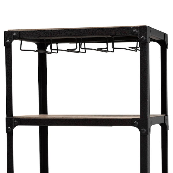 Baxton Studio Swanson Black Metal Distressed Oak Wood Mobile Kitchen Bar Wine Cart - 160-9562
