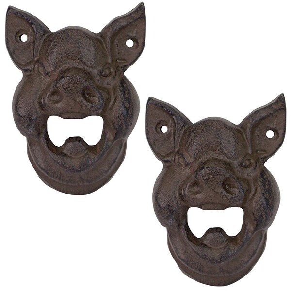 Design Toscano Divine Swine Pig Cast Iron Wall Mount Bottle Opener, PK 2 - QH914394