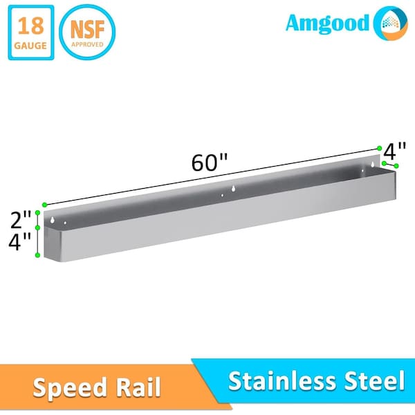 Amgood 60 in. Single Tier Stainless Steel Speed Rail Rack for Commercial Bars - SR-60-Z
