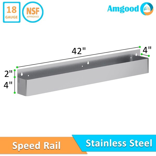 Amgood 42 in. Single Tier Stainless Steel Speed Rail Rack for Commercial Bars - SR-42-Z