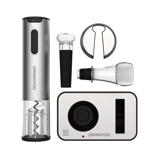 Drinkpod WineKEY 1+ Electric Wine Bottle Opener, Rechargeable Wine Opener, 5-Pc Gift Set - DPWINKY1P