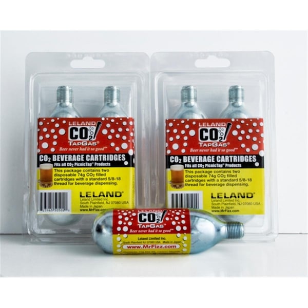 Leland Mr. Fizz CO2 Tapgas 74g CO2 Cylinders for Picnictap & Fridgetap, 4PK - LE329397
